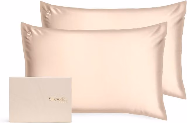 Silk Addict 100% Mulberry Silk Pillowcase Twinpack in Gold and Beige, W/H: 50 x 75 cm – 1