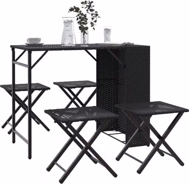 Berkfield Home 5 Piece Foldable Garden Dining Set in Black Poly Rattan