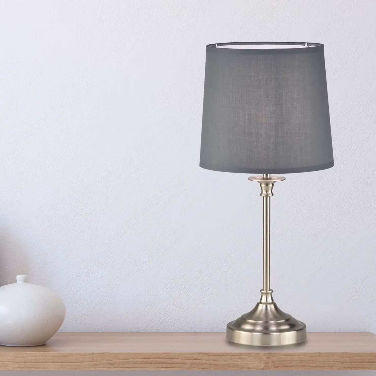 First Choice Lighting Chester Silver Metal Table Lamp with Grey Fabric Shade – 2