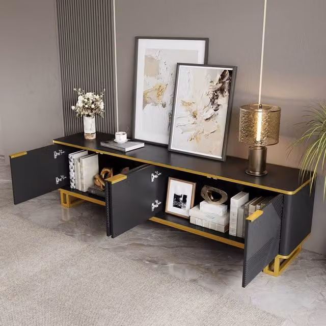 BTM Modern Geometric TV Cabinet and Lowboard Storage Unit in Black Matt – 1