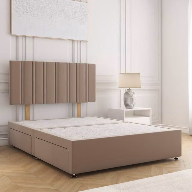 BSSPOKE Sienna Plush Super King Divan Bed with 24 inch Headboard and 2 Drawers in Bronze Velvet Fabric
