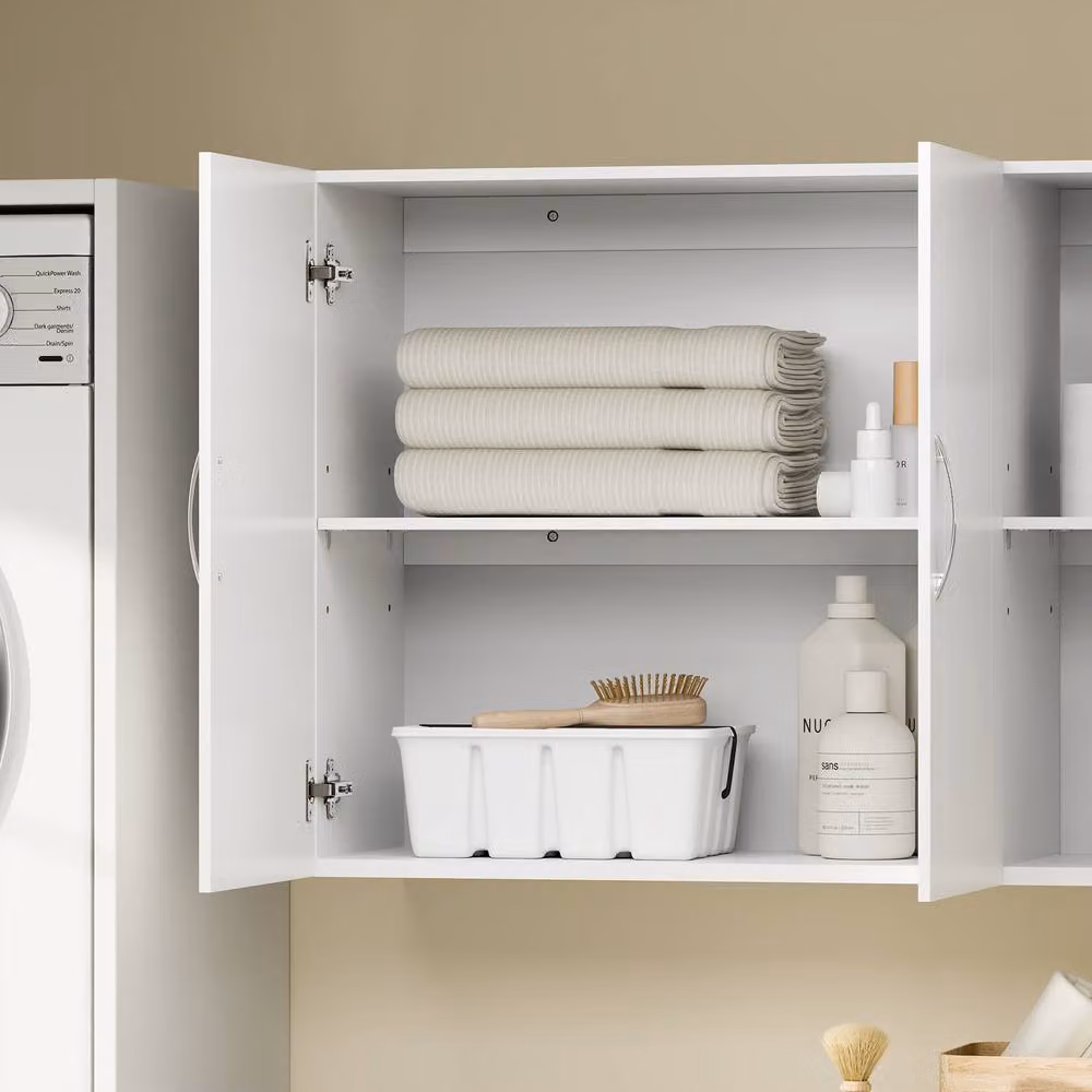 SoBuy Wall-Mounted Modern Storage Cabinet in White with Soft-Close Hinged Doors and Internal Shelves, Width: 90 cm – 2