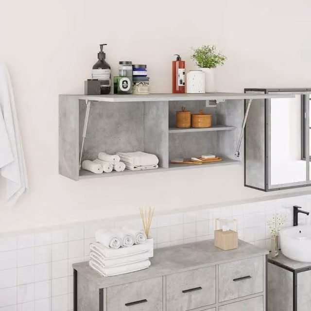 Berkfield Home Wall Mounted Bathroom Cabinet in Concrete Grey, W: 100 cm, D: 25 cm, H: 40 cm