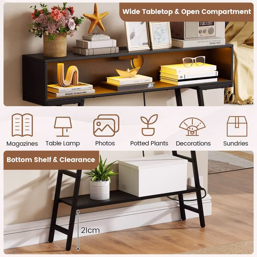 Costway 3-Tier Industrial Console Table with LED Light in Black – 7