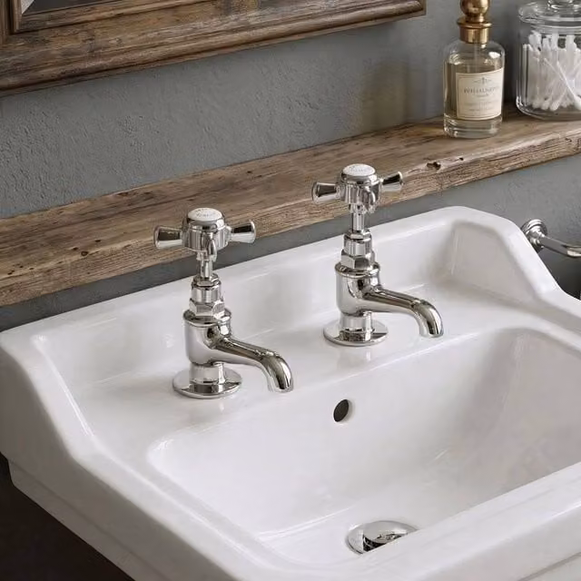 NESTLUNE Nuie Beaumont Deck Mounted Basin Tap Pair in Silver Chrome with Brass Construction – 1
