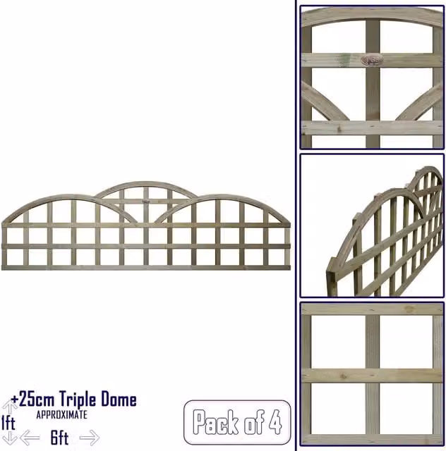 Premier Garden Supplies Triple Dome Standard Square Trellis Panels or Fence Topper, Pressure Treated Tanalised Wood, Height: 55 cm, Pack of 4