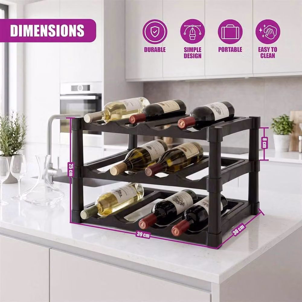 SPETLEK Stackable 3 Tier Free Standing Wine Rack in Matt Black, 12 Bottle Capacity – 4