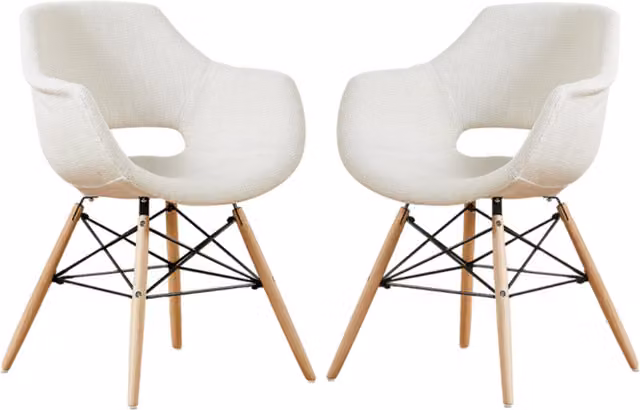 Life Interiors Olivia Set of 2 Mid-Century Fabric and Velvet Upholstered Dining Chairs in White and Black