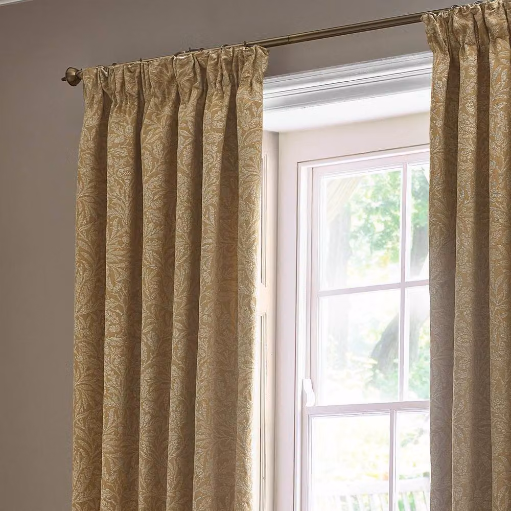 Morris & Co Acorn Tonal Matt Jacquard Pencil Pleat Curtains in Gold, Width: 117 cm, Drop: 137 cm – 3