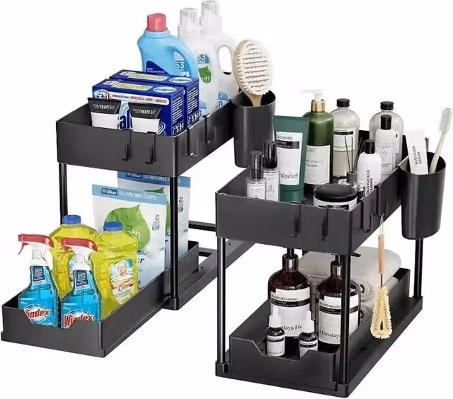 FORGEVIO 2 Tier Under Sink Organiser Sliding Storage Rack, Black, W/D/H: 36.0 x 39.5 x 0 cm – 1