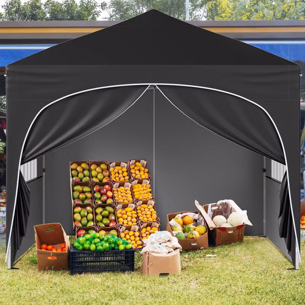 Costway Pop up Canopy Tent Portable Foldable Beach Sun Shelter in Black and Silver, W: 300 cm, D: 300 cm, H: 286 cm – 3