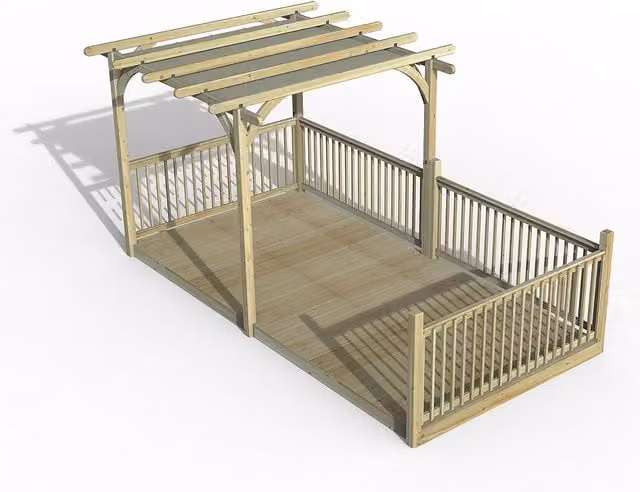 Ultmia Pergola and Decking Kit Balustrade with Canopy in Beige Wood, 4 Balustrades