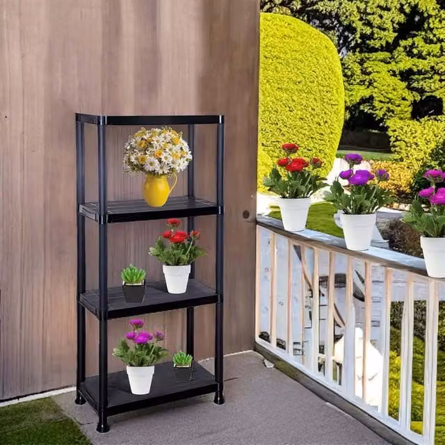 FORGEVIO 4 Tier Freestanding Plastic Storage Shelving Unit in Black