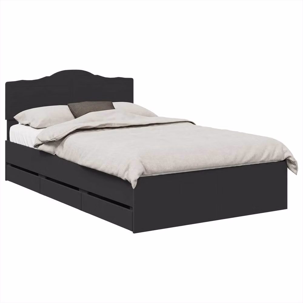 Berkfield Home Modern Bed Frame with Drawers in Black, Engineered Wood, W: 120 cm x D: 190 cm – 2