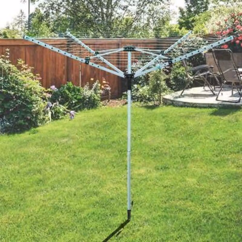 VOGREX 4-Arm 50M Heavy Duty Metal Rotary Clothes Airer with Ground Spike in Silver – 2