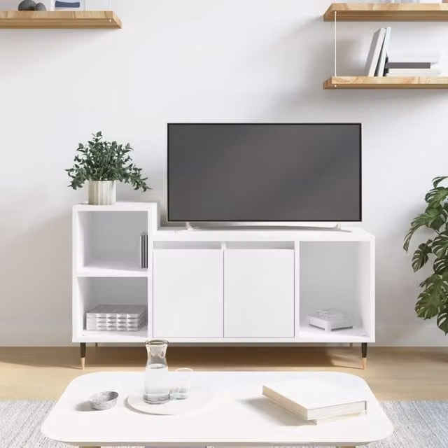 Berkfield Home Modern White TV Cabinet in MDF, W/D/H: 100 x 35 x 55 cm – 1
