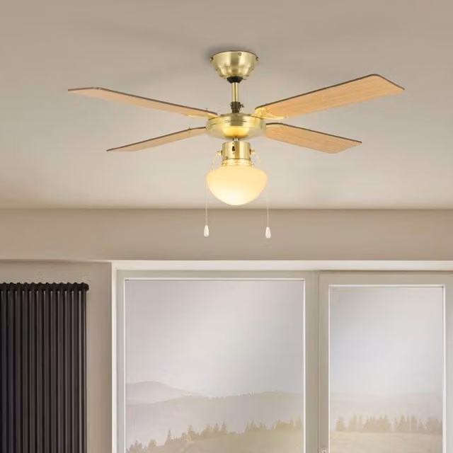 Eglo Fortaleza Ceiling Fan Light with 4 Blades in Bronze and Wood