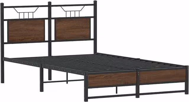 Berkfield Home Small Double Decorative Bed Frame in Brown Oak and Metal, W/D/H: 120 x 190 cm – 1