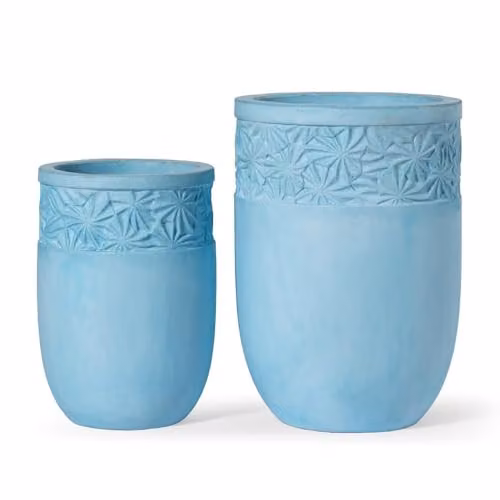 Primrose Spargi Patterned Concrete Outdoor Planter in Turquoise and Green, H: 36 cm, W: 25 cm – 2
