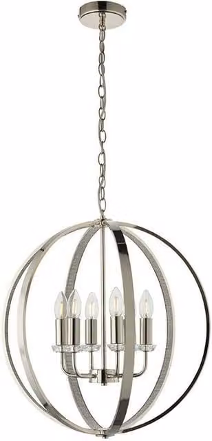 Loops Silver 6-Bulb Hanging Ceiling Pendant Light with Transparent Glass Globe Shades