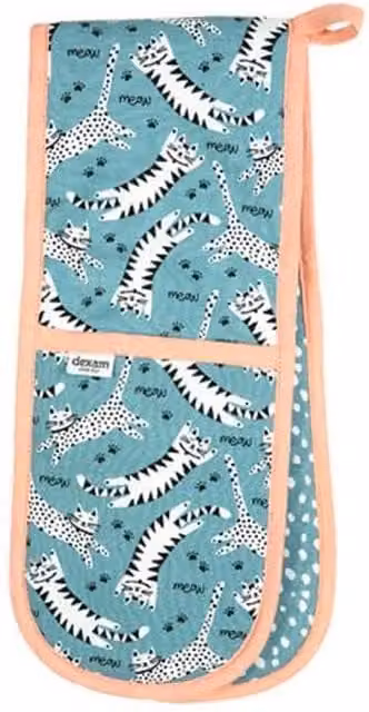 dexam Meow Cotton Double Oven Gloves in Blue