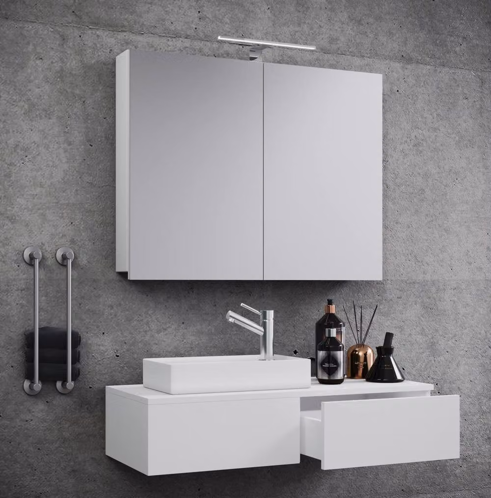 VCM Gudas 3-Piece Modern White Bathroom Vanity Unit and Mirror Cabinet Set – 2