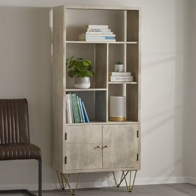 IH Design Dallas Multi Shelf Bookcase with Doors in Light Mango Wood