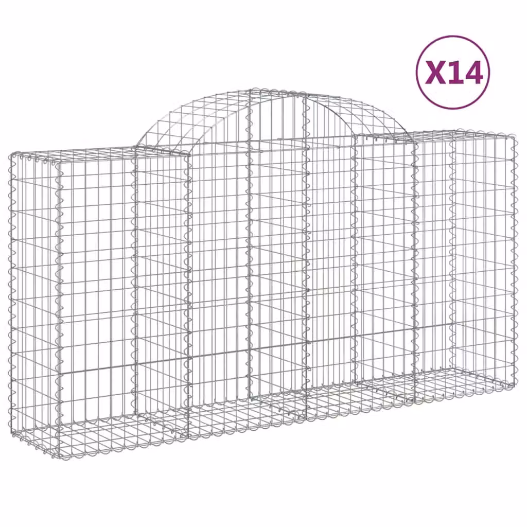 Berkfield Home Arched Gabion Baskets, 14 Piece Set, Silver Galvanised Steel, W: 200 cm, D: 50 cm, H: 100-120 cm – 2