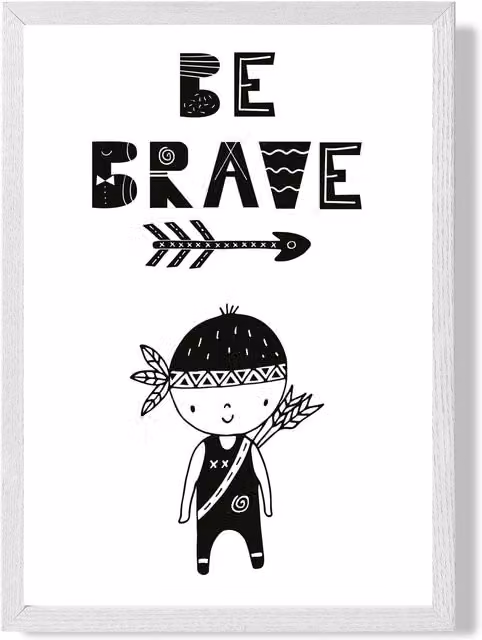 ARTZE Be Brave Little Boy Scandi Quote Framed Print, Black and White, A4