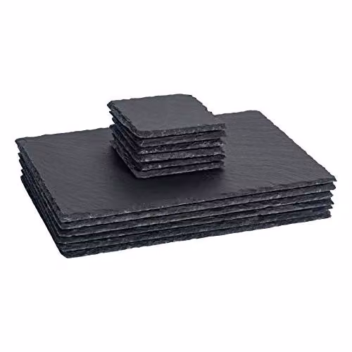 Argon Tableware 12 Piece Rectangular Slate Placemats and Coasters Set in Black and Grey