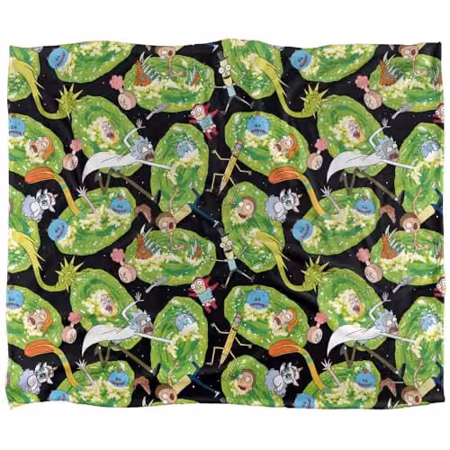 Rick & Morty Portal Mayhem Super Soft Microfibre Throw Blanket, Multicolour, W: 152 cm, D: 127 cm