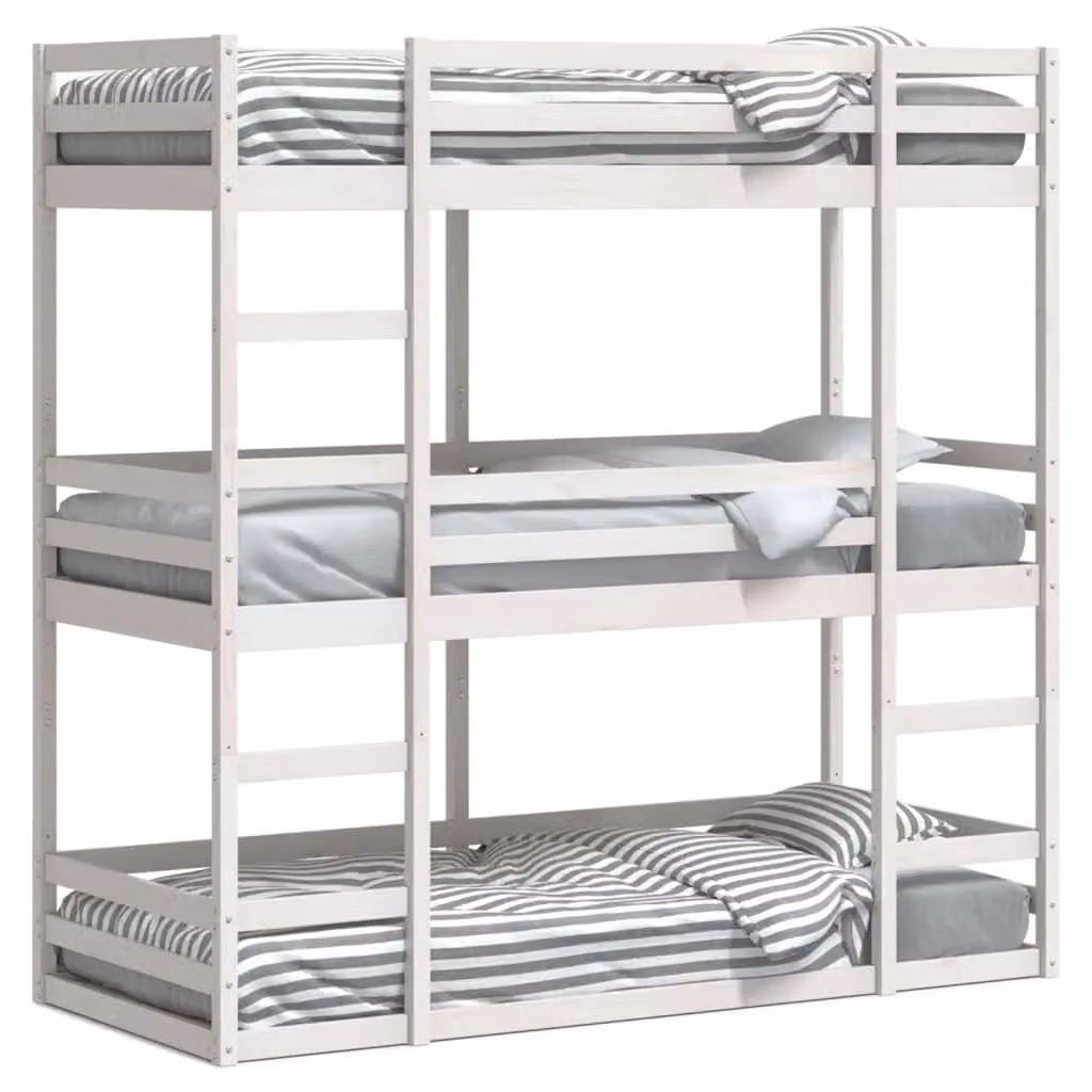 Berkfield Home Triple Bunk Bed in White Solid Pine Wood, W/D/H: 75 x 190 cm – 2