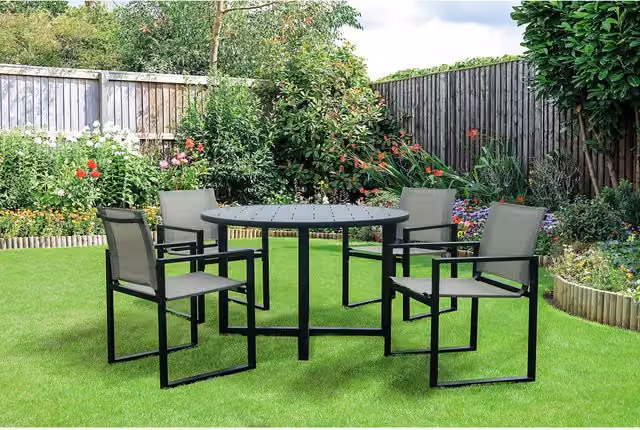 Outdoor Essentials Modern Black Metal Round 4 Seater Garden Dining Set