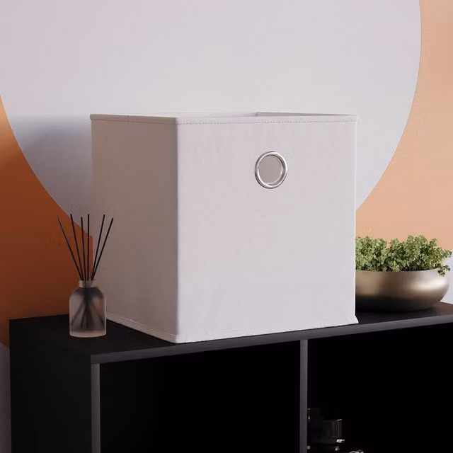 HD Designs Vida Designs Durham Foldable Fabric Cube Storage Basket with Handles in White – 1