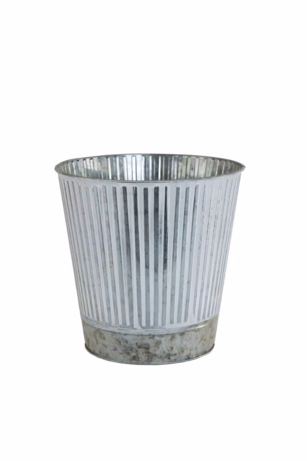 KDMD Set of 3 Rustic Whitewash Zinc Metal Buckets with Silver Base in White – 2