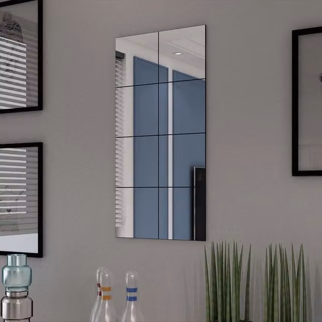 Berkfield Home Frameless Glass Mirror Tiles, Silver, 8 pieces, 20.5 x 20.5 cm