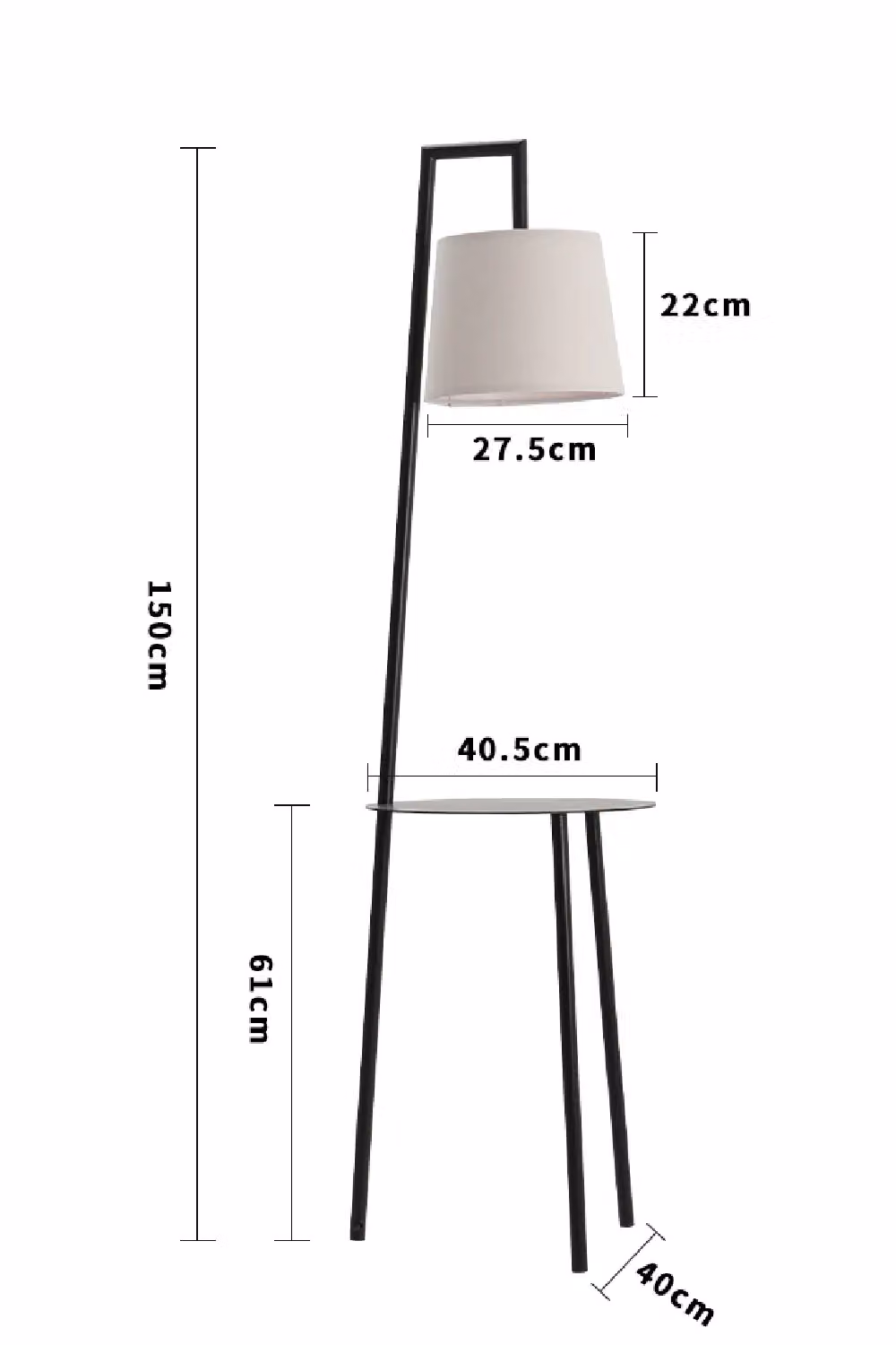 Living and Home Scandinavian Metal Tray Table Floor Lamp in Black – 3