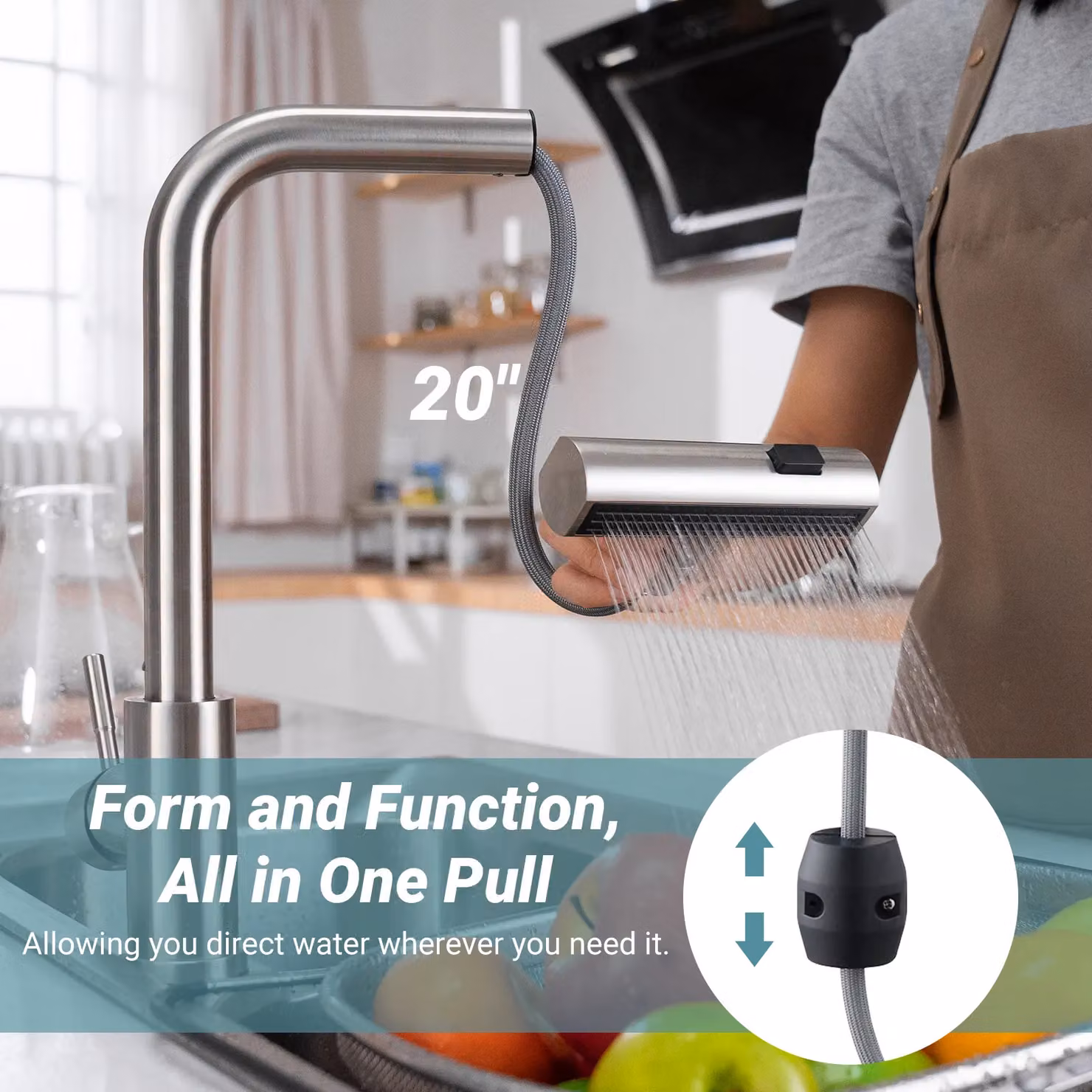 Appaso Stainless Steel Kitchen Faucet with Pull Out Sprayer and 3 Spray Modes in Silver – 4