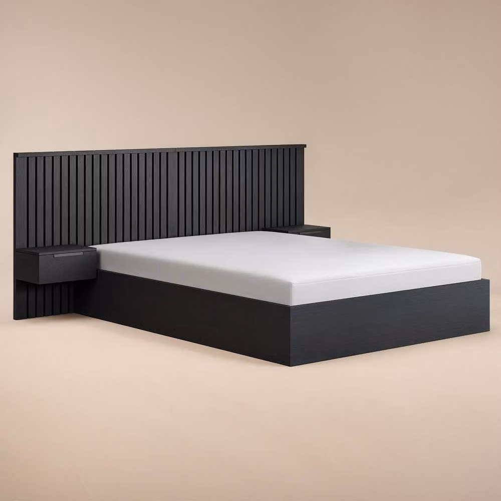Solace+Co Taylor Hotel Ottoman Bed with Side Tables and Headboard, Black, W/D/H: 140 x 200 cm – 3