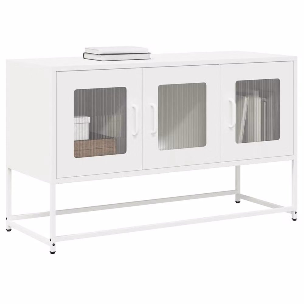 Berkfield Home White Industrial TV Cabinet in Matt Cold-rolled Steel, W: 100.5 cm, D: 39 cm, H: 60.5 cm – 2