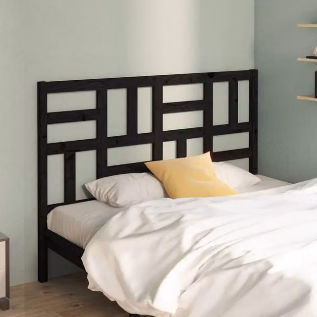 Berkfield Home Beautiful Bed Headboard in Black Solid Pine Wood, W/D/H: 126 x 4 x 104 cm