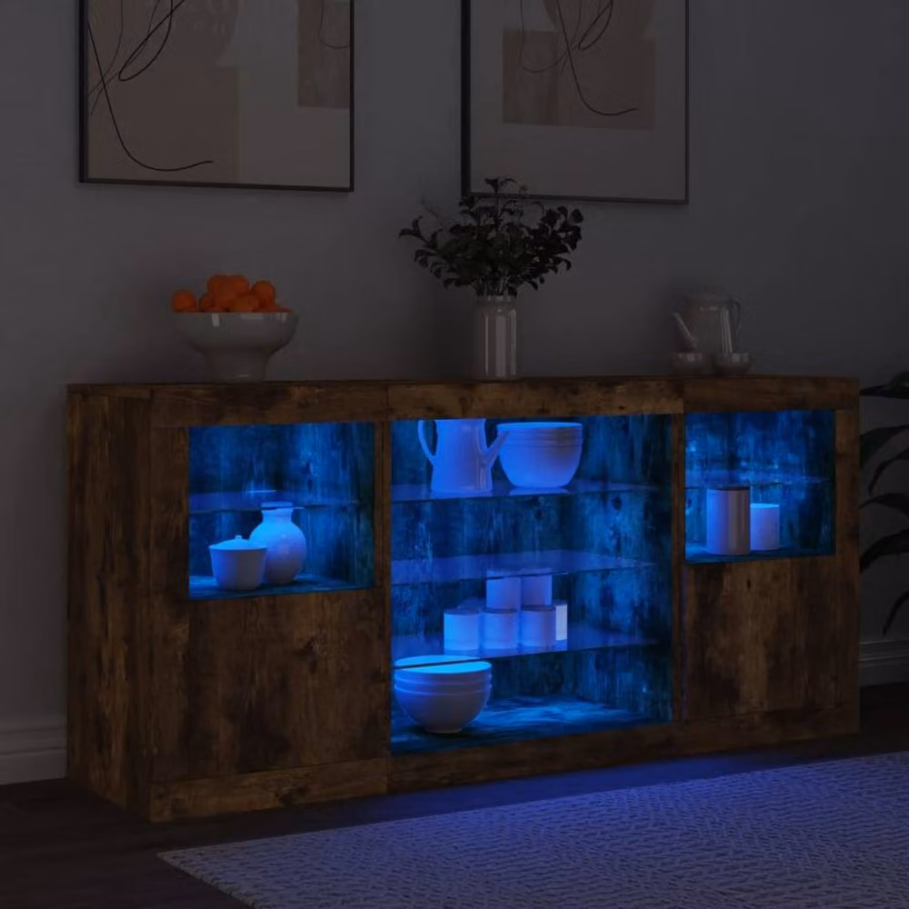 Berkfield Home Modern Smoked Oak Sideboard with Integrated LED Lights, Brown, W: 142.5 cm, D: 37 cm, H: 67 cm – 4