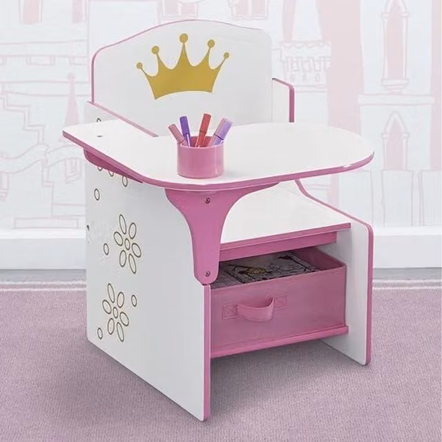 Delta Children Princess Crown Chair and Desk with Storage Bin in Pink