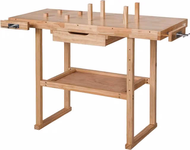Tectake Woodworking Bench with Vice in Brown