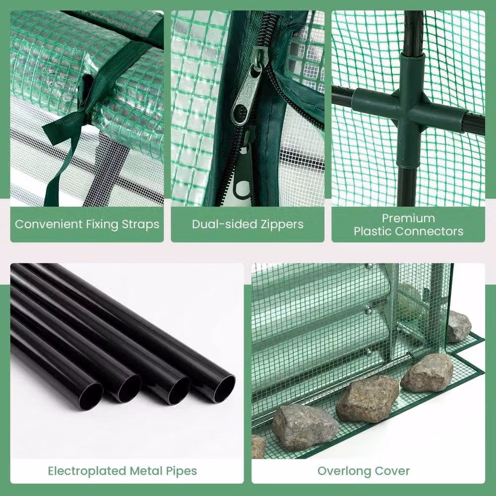 Costway Raised Garden Bed with Greenhouse Cover and 2 Roll-up Windows, Green, W/D/H: 94.0 x 91.0 x 91.0 cm – 4