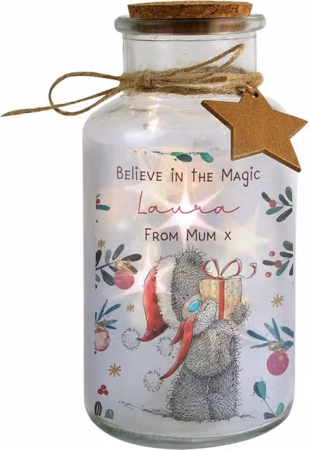 Personalised Memento Company Me To You Cosy Winter LED Glass Jar in Clear, H 16.5 cm x W 8.5 cm x D 8.5 cm