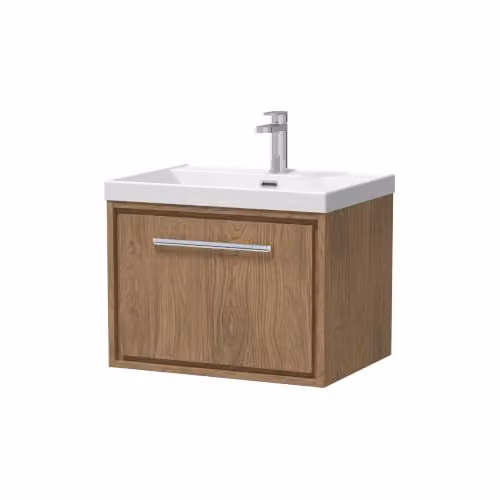 Balterley Modern Wall Mounted Single Drawer Bathroom Vanity Unit with Basin in Antique Oak Brown, W/D/H: 61.0 x 46.0 x 48.1 cm – 5