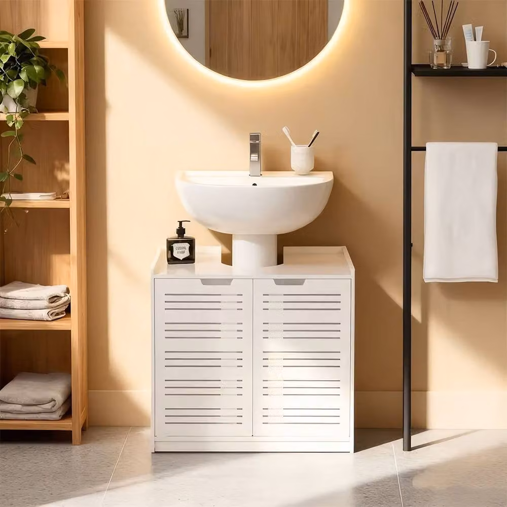 FORGEVIO White Modern Under-Sink Bathroom Cabinet with Hinged Doors and Internal Shelves – 3