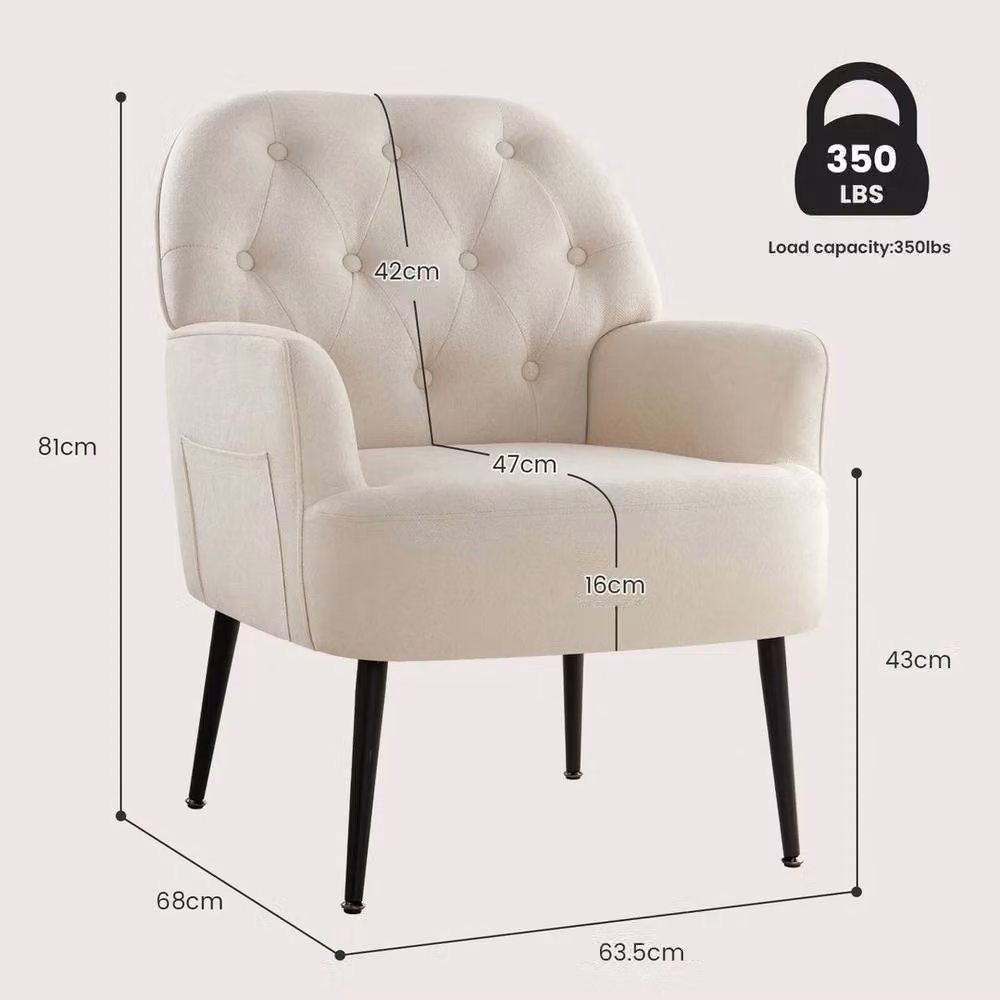 KORVIXA Beige Mid Century Tub Armchair with Metal Frame, Width: 100 cm – 2
