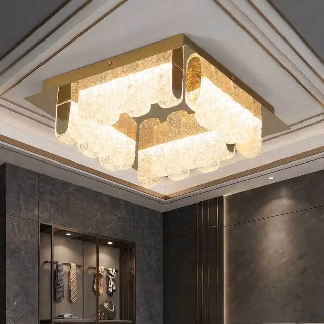 NIVOR 4-Light LED Flush Mount Ceiling Fixture with Gold and Transparent Acrylic Shade, Diameter: 32 cm